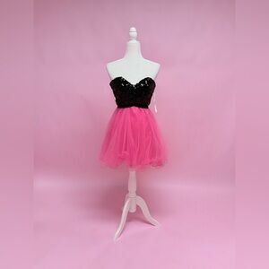Jolene Black and Neon Pink Strapless Dress